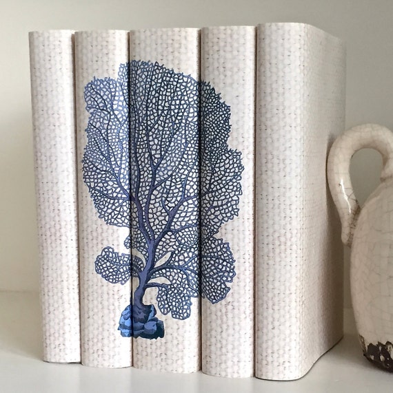 Blue White Coral Decorative Books Beach Decor Books Coral