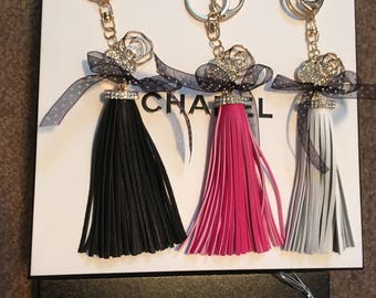 Bling Camelia Tassel Bag Charm with Bow - Designer Inspired