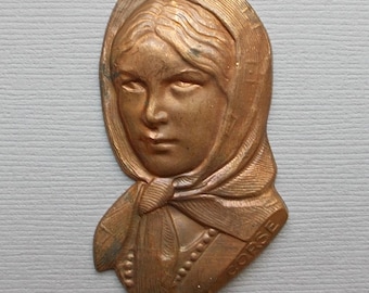 Vintage French Brass Stamping Finding Woman Corse Corsica Stamped BrassTraditional Dress Savoie Savoy