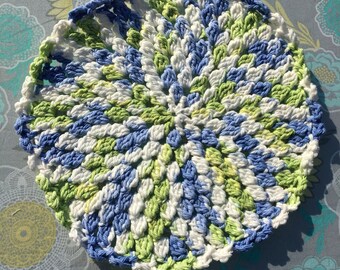 Round blue, green and white washcloth
