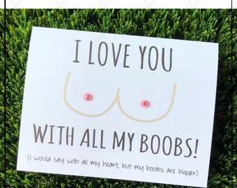 Funny I love you card / Funny Boobs Card / Funny Valentine Card / Funny Anniversary Card for him/ Funny Relationship Card / Card for husband