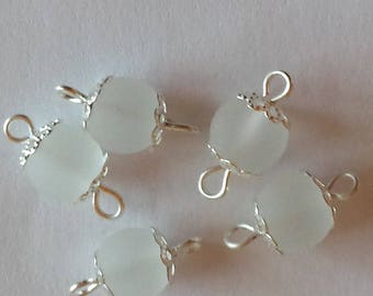 5 connectors 8mm frosted white glass beads