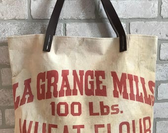 Flower Wheat Feed Sack Purse Tote Handbag