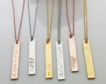 Bar Necklace,Vertical Bar Necklace,Custom Bar necklace,Bridemaid Gift, Coordinates Necklace,Personalized necklace,Nameplate Necklace