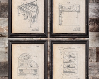 Piano patent print set of 4, vintage piano, music, DIGITAL DOWNLOAD