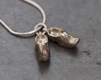 Tiny Clogs Necklace - Sterling Silver Pendant on a Chain - Miniature Pointy Shoes - Souvenir from Holland
