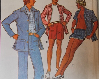 1970s McCalls 3581 Sewing Pattern, Men's Leisure Suit, Walking Shorts, Jacket, Shirt, Swim Trunks, Chest 42, Waist 36, Patio Jacket