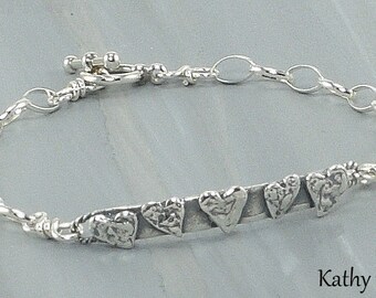 Sterling Silver Bracelet -Sterling Silver Heart Chain Bracelet - KTBL
