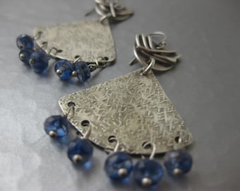 Sterling Silver Triangle Earrings with Kyanite Dangles