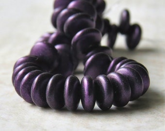 Chrome Purple Lentil Czech Glass 6mm Bead : 50 pc Purple Lentil Bead