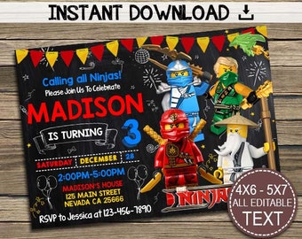 Ninjago Invitation, Ninjago Invitations, Ninjago Birthday, Ninjago Party,Ninjago Printable, Ninjago Birthday Party, Instant Download, PDF
