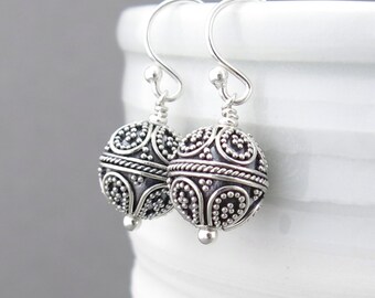 Silver Bead Earrings Silver Dangle Earrings Simple Silver Earrings Everyday Jewelry Boho Chic Jewelry Gift for Women - Petite Drops