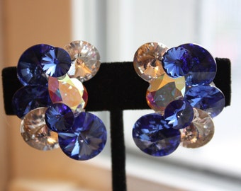 Clip On Earrings, Ballroom Dance, Ballroom Jewelry, Competition Jewelry, Swarovski Earrings, Blue Earrings