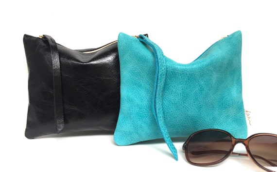 Leather pouch black, leather purse, small leather bag