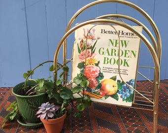 Vintage Brass Magazine Rack, Mid Century Modern Brass Finished Gold Book Rack