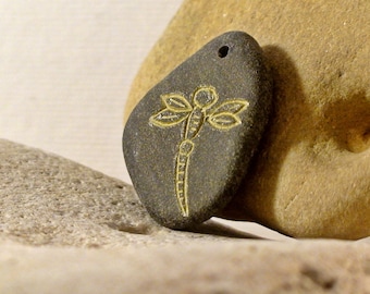Dragonfly Pendant Drilled Beach Stone Pendant Rock Beads Natural Stone Beads Top Drilled Pebble