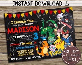 Pokemon Invitation, Pokemon Birthday, Pokemon Party, Editable PDF Template, Instant Download, Editable Invitation, Pdf