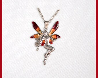 Red orangey Fairy, elf, pendant necklace
