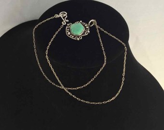 Natural Turquoise Necklace, Organic Green Turquoise Pendant on Silver Chain, Shot and Scroll Style Gemstone Pendant, USA Turquoise Jewelry