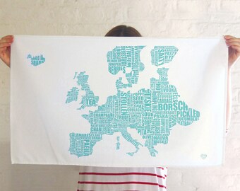 Europe Gastronomy Map Tea Towel - Gifts for foodies - kitchen gifts
