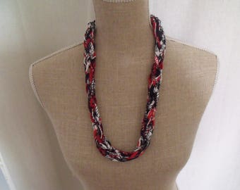 CLEARANCE necklace recycled fabrics red white and black