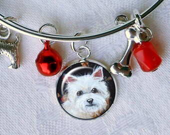 Westie Charm Bracelet ~ West Highland Terrier ~ Girlfriend Gift ~ Wire Bangle ~ April Birthday ~ Westie Jewelry