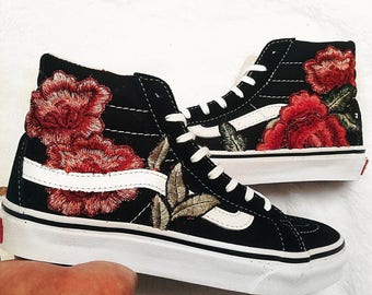 rose patch vans old skool rose patch vans old skool