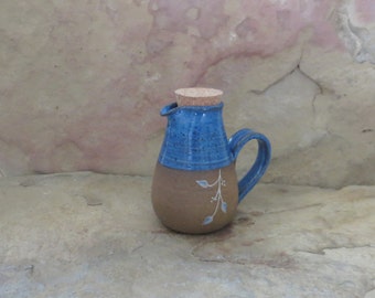 SALE - Mini Cruet Pourer - Handmade Stoneware Pottery Ceramic - Indigo Blue - Vines - 10 ounce