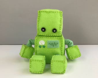 Felt robot softie - lime green