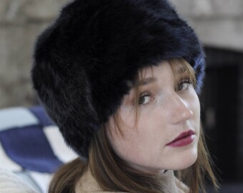 Dark blue fur hat faux fur