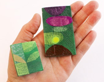 Original Miniature Artwork for the Modern Home - Green Mod Pair