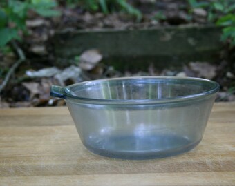 Pyrex Flameware Blue Tint Mixing Bowl / Saucepan with Handle Blue Tinged