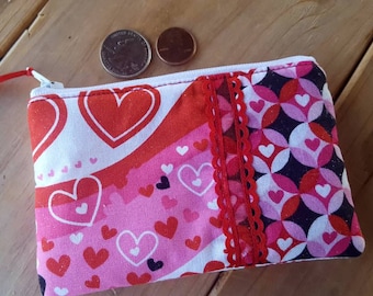 Valentine's Day Coin Purse, Heart Zipper Wallet, Girls Change Purse, Ear Bud Pouch, Heart zipper wallet