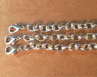 Large Link Curb Chain - 8" with Lobster clasp - Silver tone