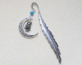 Jewelry Silver feather bookmarks, moon, OWL and Blue Pearl