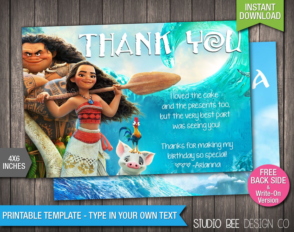 Moana Thank You Card INSTANT DOWNLOAD Printable Disney