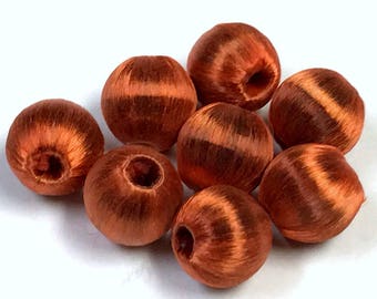 Vintage Japanese Silk Beads Orange Fiber 8mm pkg8 slk21