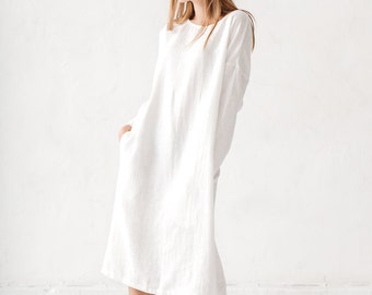 Linen dress, Milky white linen dress Long linen dress, Linen tunic, Minimal linen tunic, Stone washed, Linen clothes, Loose dress, Linen