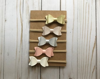 Faux Leather Bow SET, Baby Headband, Baby Bows, Blush Baby Bow Headband, Faux Leather Bow Headband, Newborn Headbands, Infant Headband, Bow