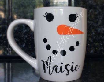 Personalised Childrens Kids Snowman Snowgirl Hot Chocolate Christmas Mug Cup Novelty White Drinking Cup Winter Nights Festive Mug Hot Drink