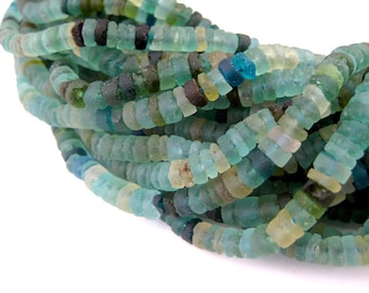 130 Roman Glass Cylinder Heishi Beads - Natural Glass Beads - Ancient Glass Beads - Roman Glass Heishi - Roman Glass Beads (AFG-CYL-BLU-236)
