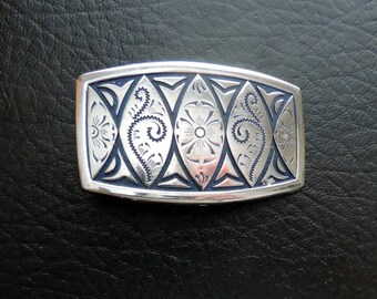 Vintage Cosmic Western Floral Belt Buckle Silvertone/Black - Small Size