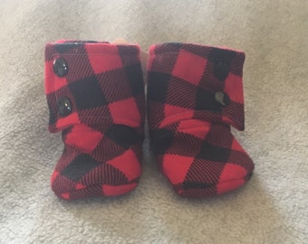 Red and Black Plaid Stay On Baby Booties