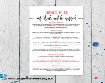 DIY Wedding Typography Welcome Bag Things to do Note, Printable itinerary, Activities note, Instant Download, Editable Template