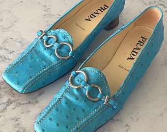 Prada Ostrich Skin Shoes Ostrich Skin Kitten Heels 8 1/2 Medium