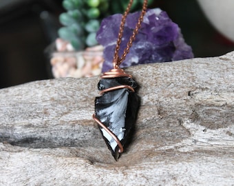 Obsidian Arrowhead Necklace - Stone Arrowhead Pendant - Hippie Necklace - Bohemian Jewelry - Obsidian Jewelry - Boho Necklace Stone Pendant