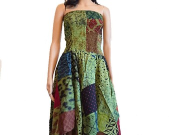 Strapless Gypsy Dress, Hippie Dress, Festival Dress, Boobtube Dress, Boob Tube Style Dress, Fair Trade Dress, Patchwork Dress