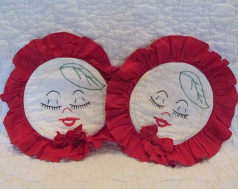 Set of Vintage Pot Holders Hand Stitched Sale