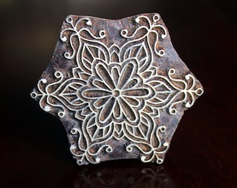 Wood Block, Tjaps, Carved wood stamp, Indian wood stamps, Pottery Stamp, Soap Stamp-Snowflake/Round Motif