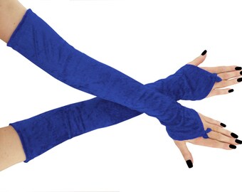 Blue gloves extra long gloves long fingerless gloves velvet gloves arm warmers burlesque formal gloves long gloves evening gloves blue 0965